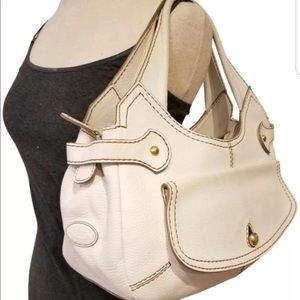 TODS TOD'S PEBBLED LEATHER WHITE HOBO Shoulder Bag